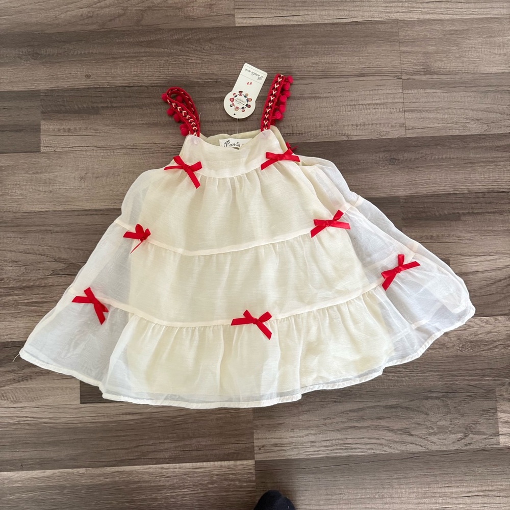 Adorable Cream and Red Kids Dress - Picture 2 of 11